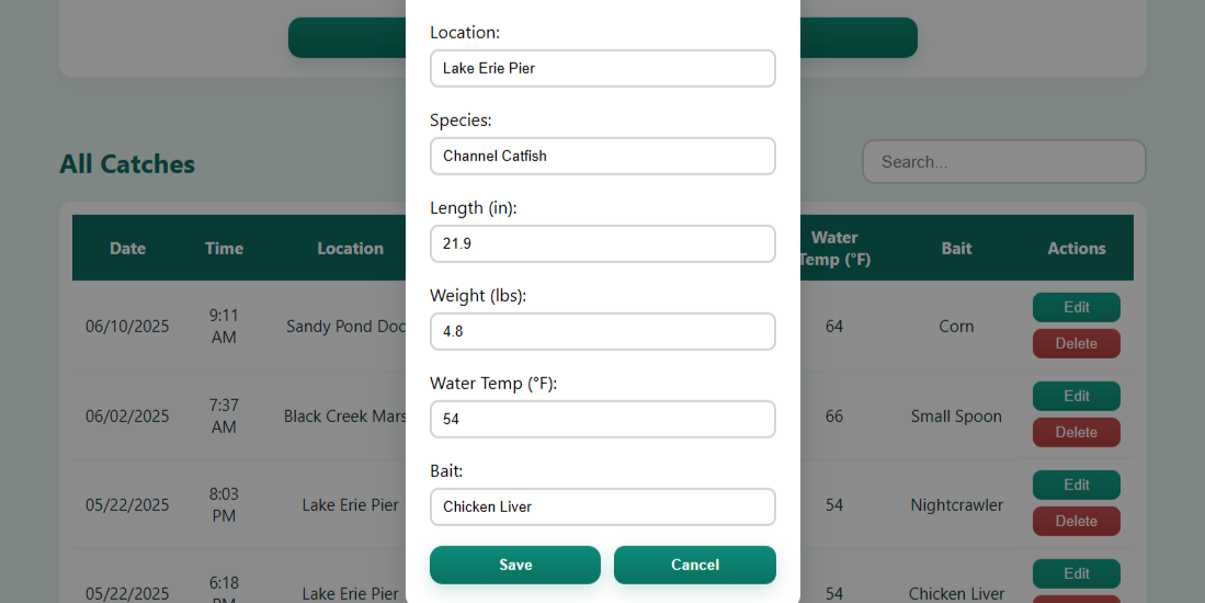Edit catch modal